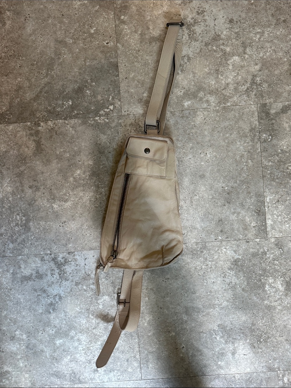 Free People Neutral Beige Leather Crossbody Sling